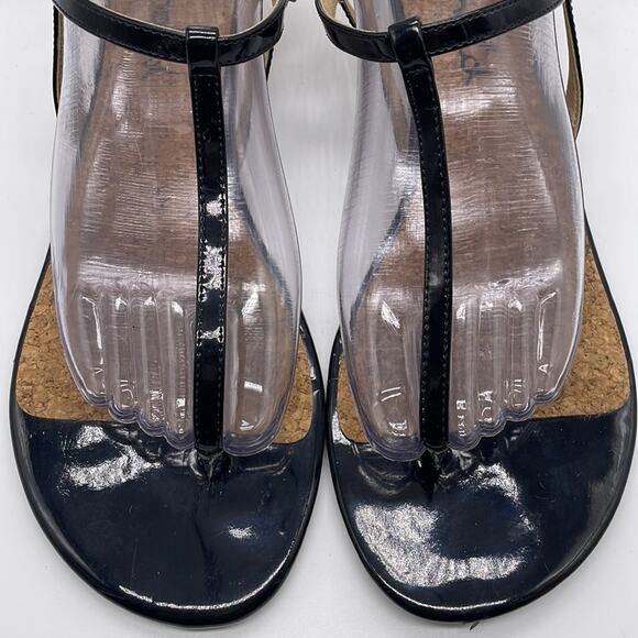 Splendid Black Patent Leather Strappy Cork Wedge Sandals Size 10 - Picture 2 of 10